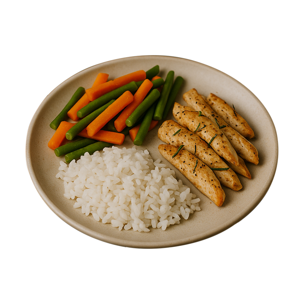 Frango em tiras com lemon pepper e alecrim, arroz branco e cenoura com vagem.png